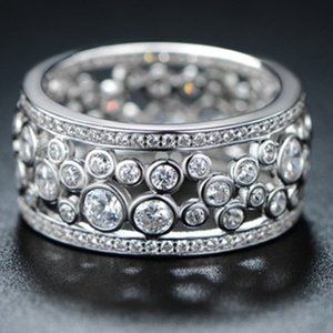 Double Layer Silver Hollow Fashion Rings for Women, PD397